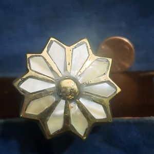 Flower-shaped mother of  pearl inlay brass drawer